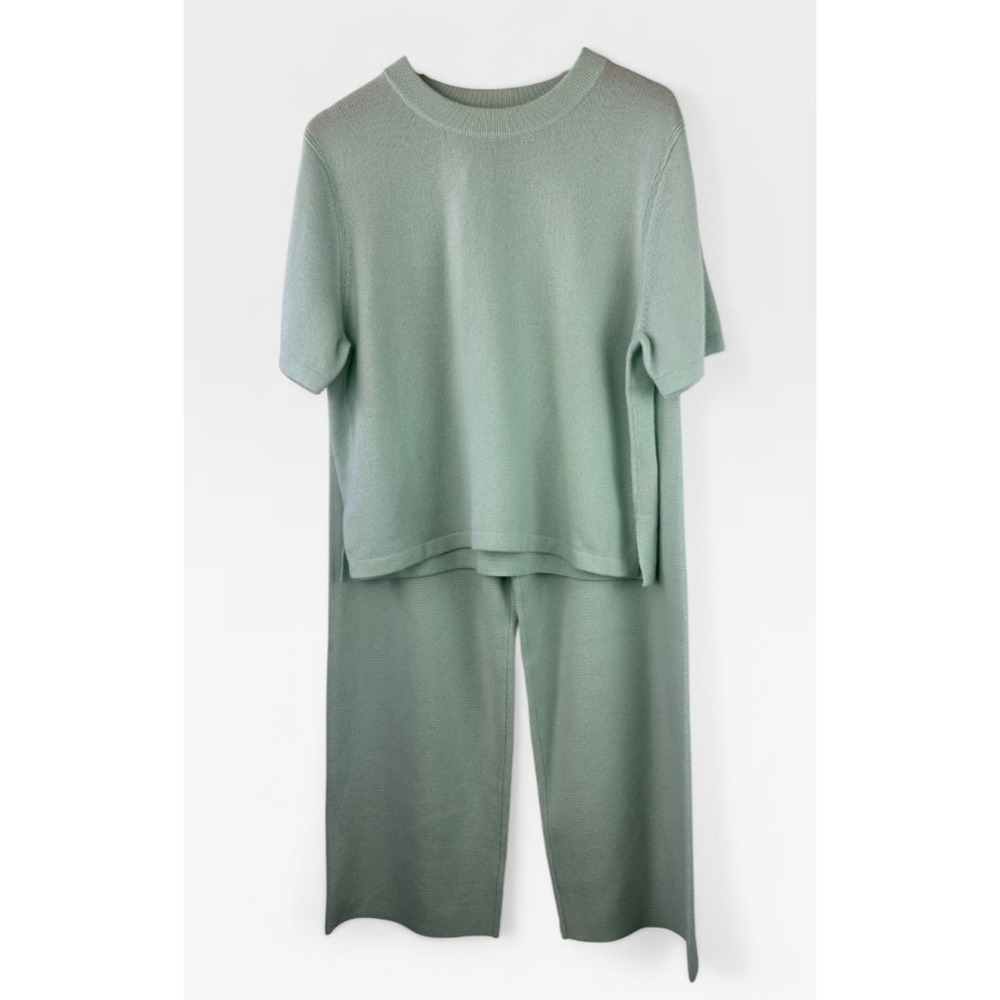 Kilte Collection Cashmere Set of Wide-Leg Pants & Short Sleeve Top Size 3 L/XL - Picture 2 of 16